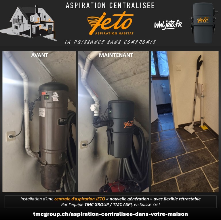 Installation d’une centrale d’aspiration JETO avec flexible rétractable en Suisse